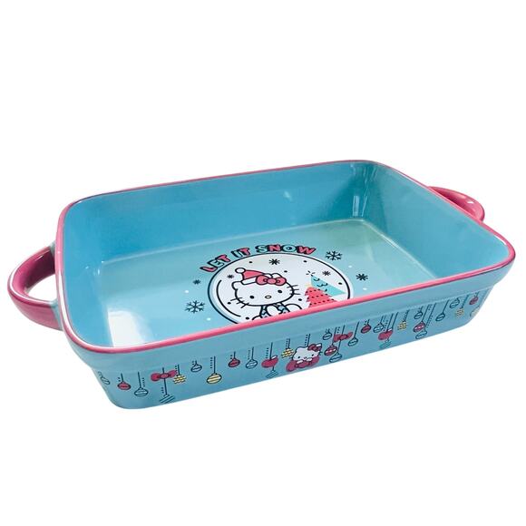 Hello Kitty Rectangular Baking Pan 12x8" Christmas Snow Globe Ceramic Casserole - Picture 5 of 8